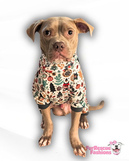 Nordic Holiday Magic Dog Pajama with Dark Green Neck & Trim/Sleeves