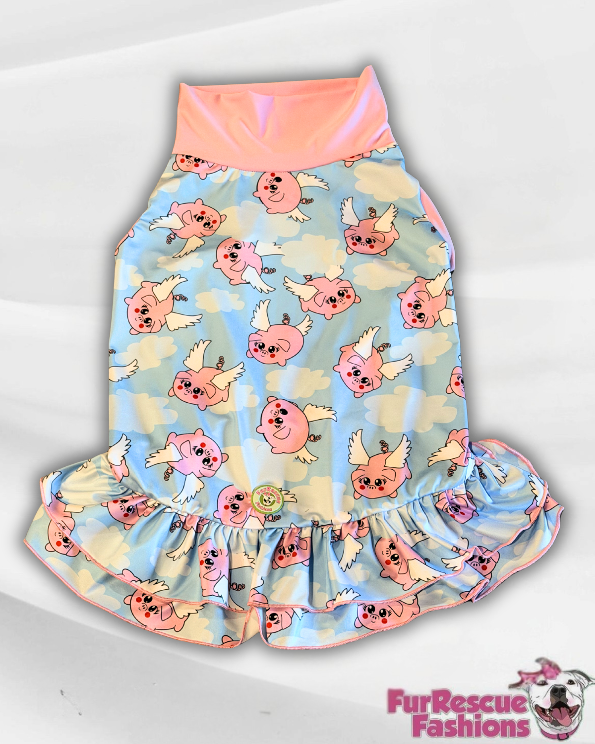 When Pigs Fly Dog Dress With Ruffle / With Sleeves or Sleeveless