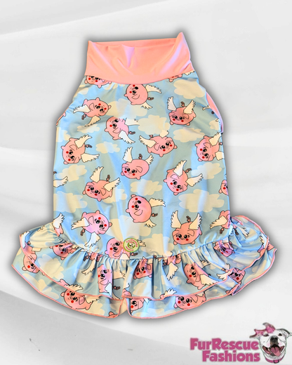 When Pigs Fly Dog Dress With Ruffle / With Sleeves or Sleeveless