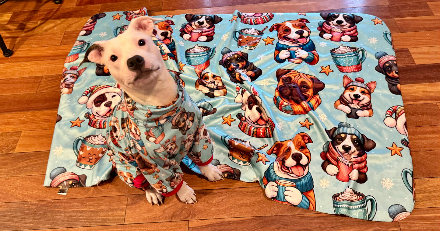 Cocoa Dog Snuggles - Dog Pajama with Red Neck & Trim/Sleeves