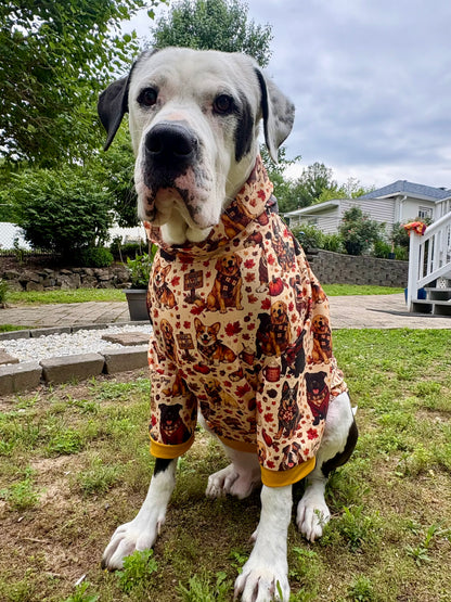 Leaves, Love & Rescue Dogs - Dog Pajama with Burgundy Neck & Trim/Sleeves