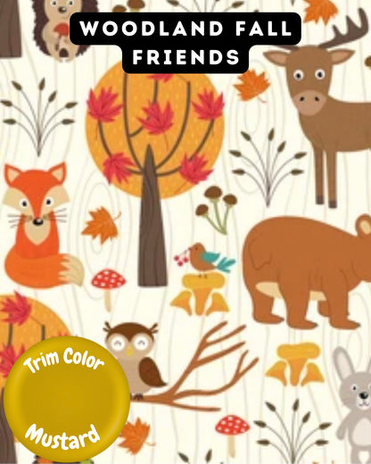 Woodland Fall Friends - Dog Pajama with Mustard Neck & Trim/Sleeves