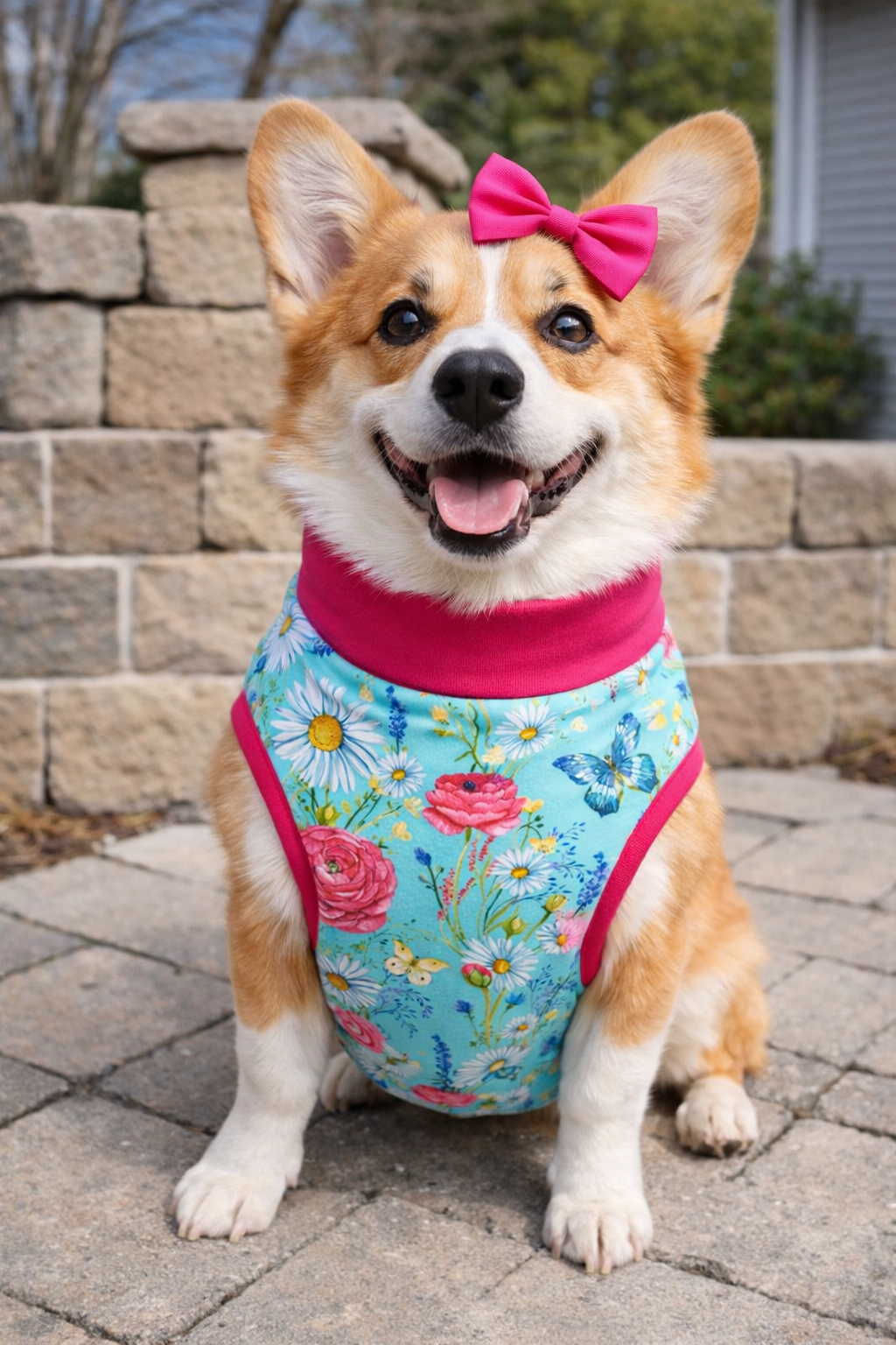Spring Fling, Flowers & Butterflies Pajama with Hot Pink Neck & Trim/Sleeves