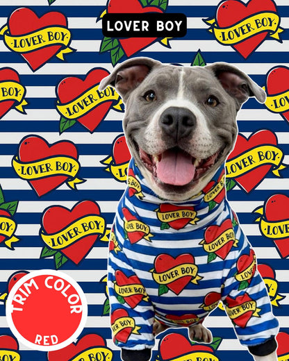Lover Boy Dog Pajama with Red Neck & Trim/Sleeves