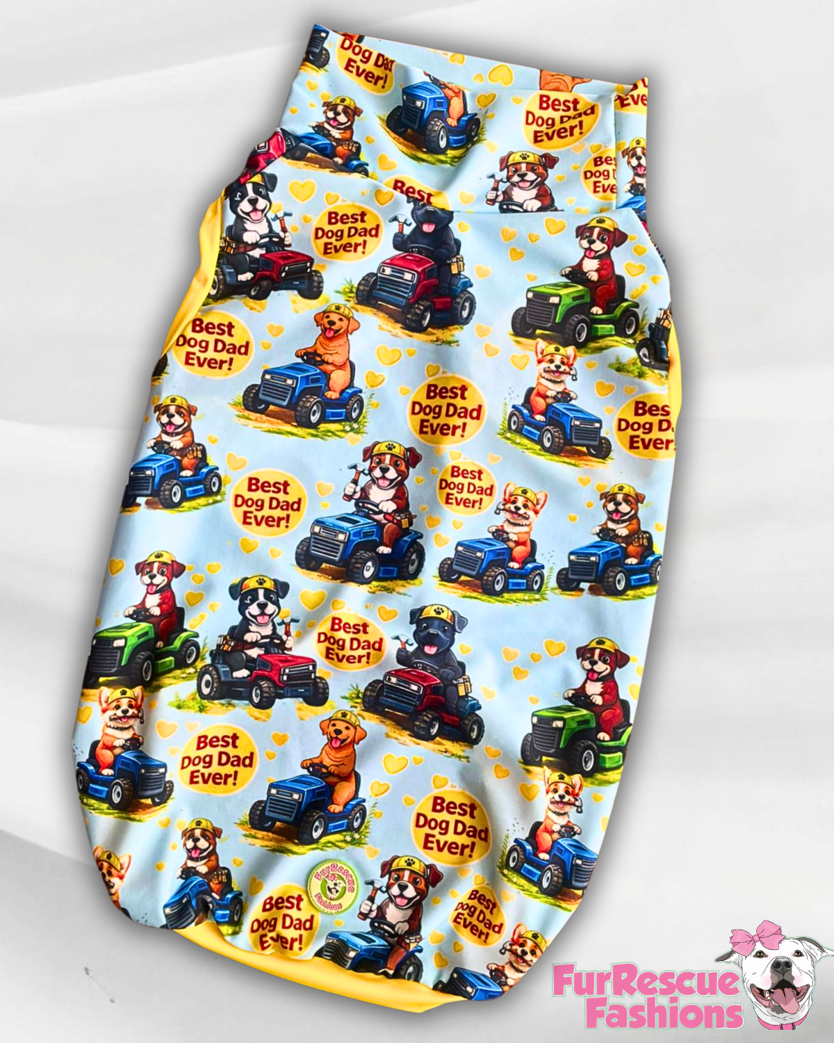 Best Dog Dad - Dog Pajama with Yellow Neck & Trim/Sleeves