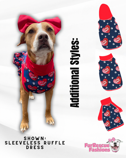 I Love My Mom - Navy Blue - PAWJama with Red Trim & Neck
