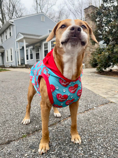 I Love My Mom - Teal - PAWJama with Red Trim & Neck