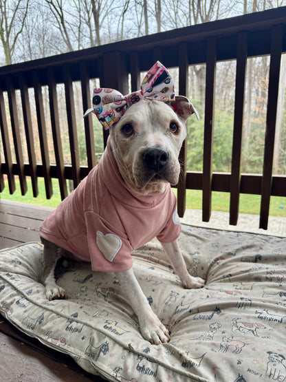 Rose Velour Dog Crewneck With Elbow Heart Patches
