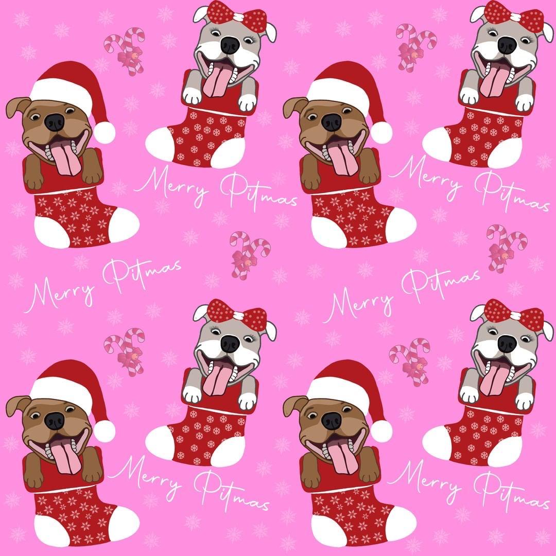 Merry Pitmas Pink- Dog Pajama with Red Neck & Trim/Sleeves