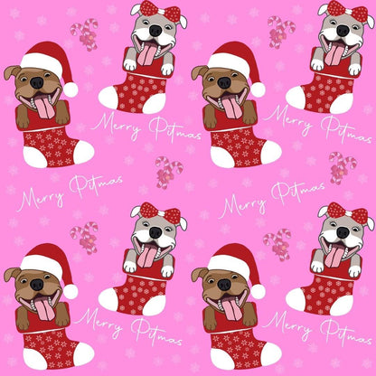 Merry Pitmas Pink- Dog Pajama with Red Neck & Trim/Sleeves
