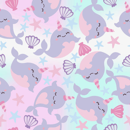 Cotton Candy Narwhals - Dog Pajama with Pink Neck & Trim/Sleeves