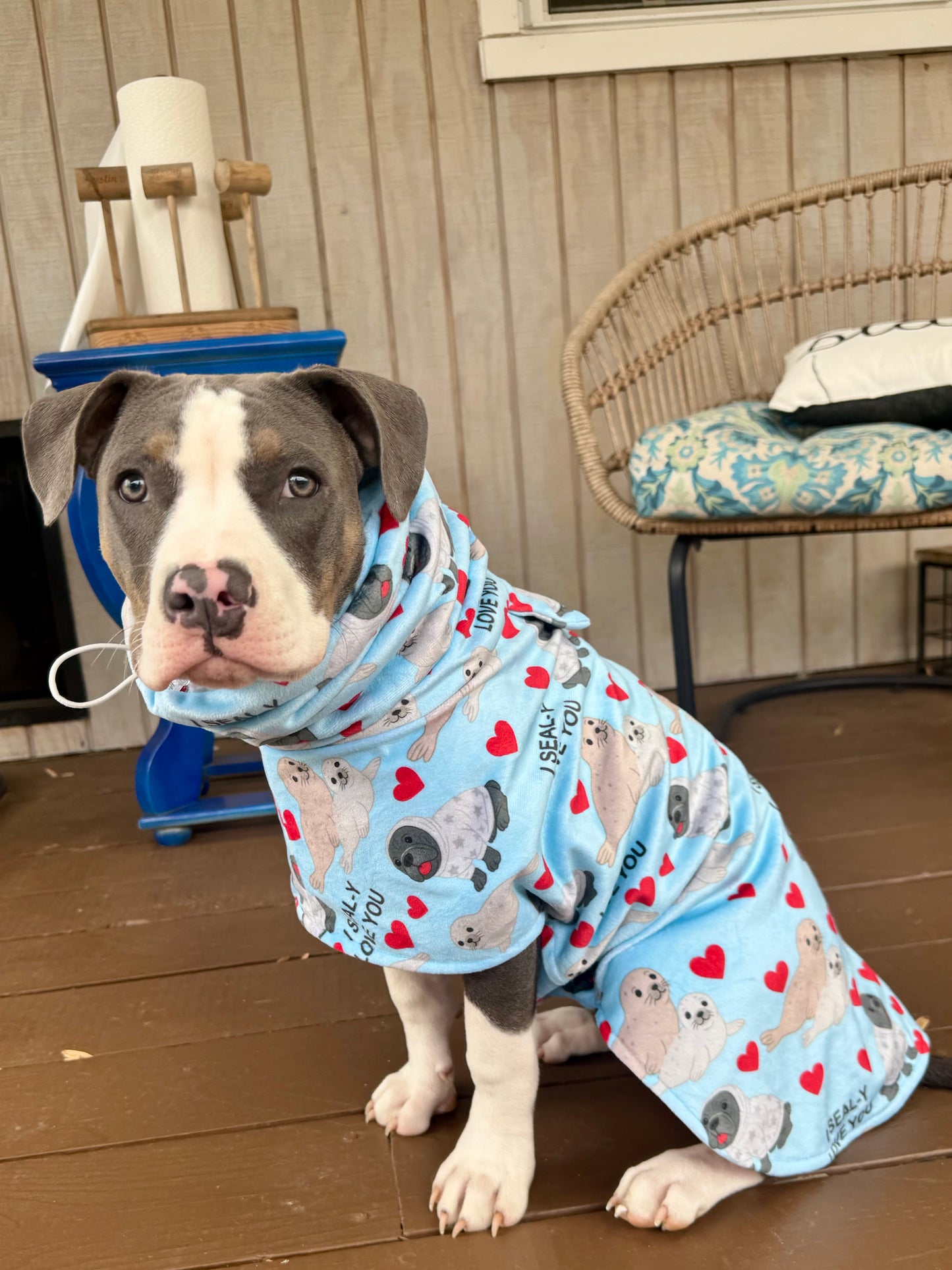 I Seal-y Love You Dog Pajama with Red Neck & Trim/Sleeves