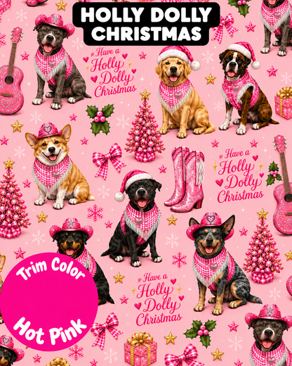 Holly Dolly Christmas - Dog Pajama with Pink Neck & Trim/Sleeves
