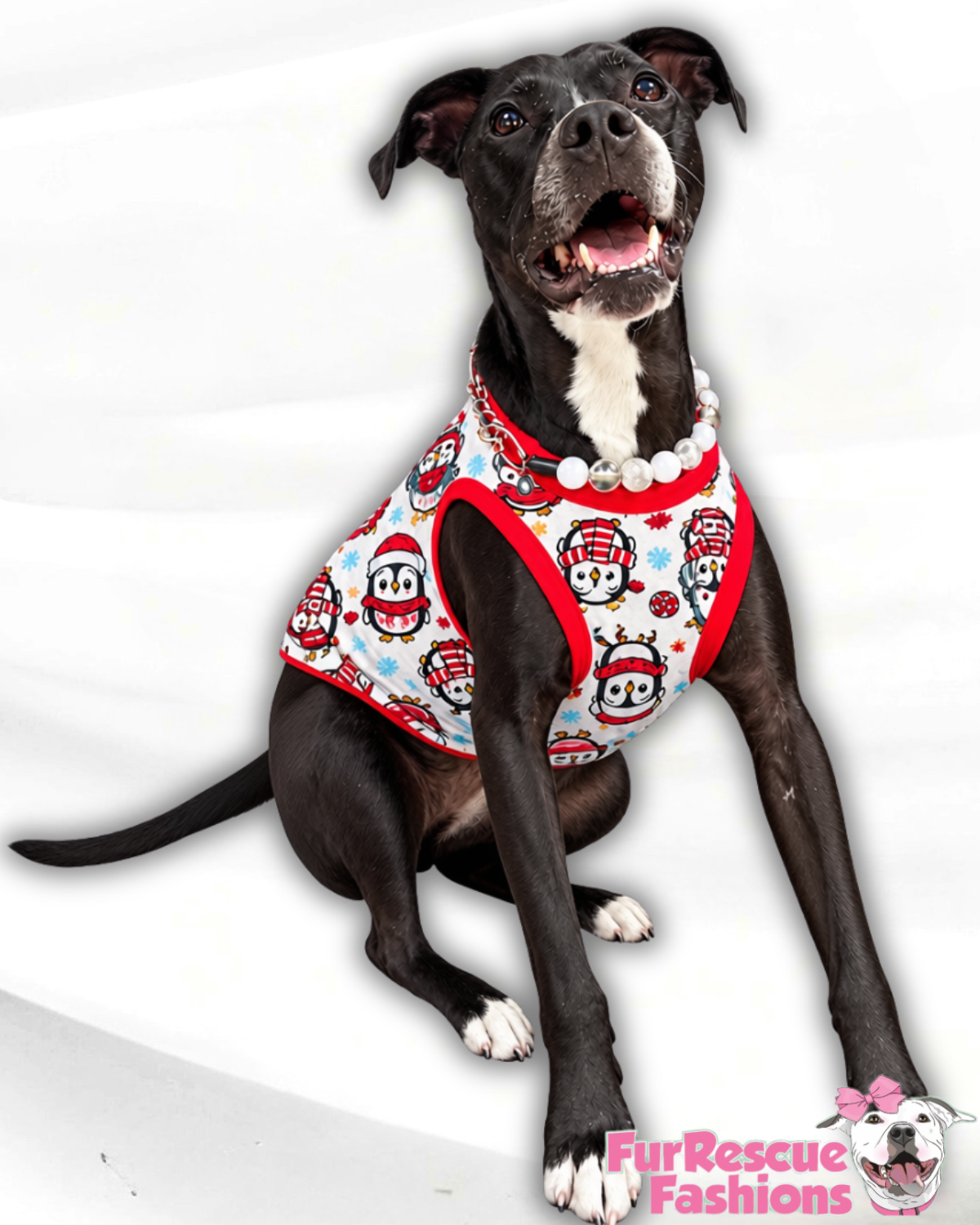 Merry Little Penguins Ultra-Luxe - Dog Pajama with Red Neck & Trim/Sleeves