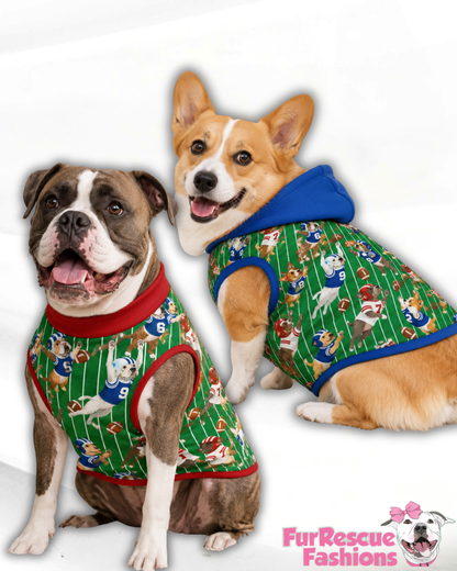 Pup Bowl Football - Dog Pajama with Red or Blue Neck & Trim/Sleeves