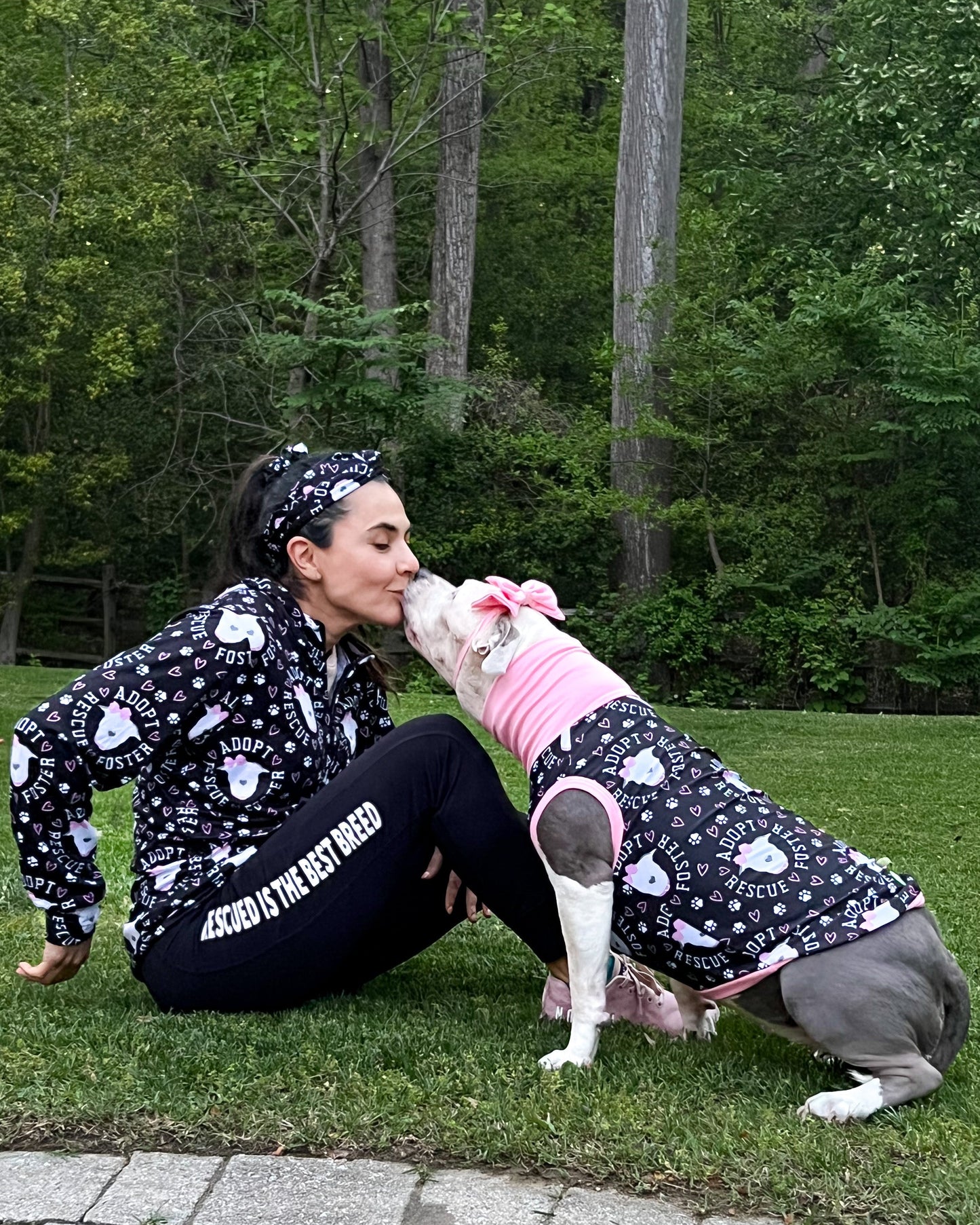 Rescue, Foster Adopt Black - Dog Pajama with Pink Neck & Trim/Sleeves