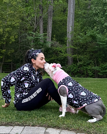 Rescue, Foster Adopt Black - Dog Pajama with Pink Neck & Trim/Sleeves