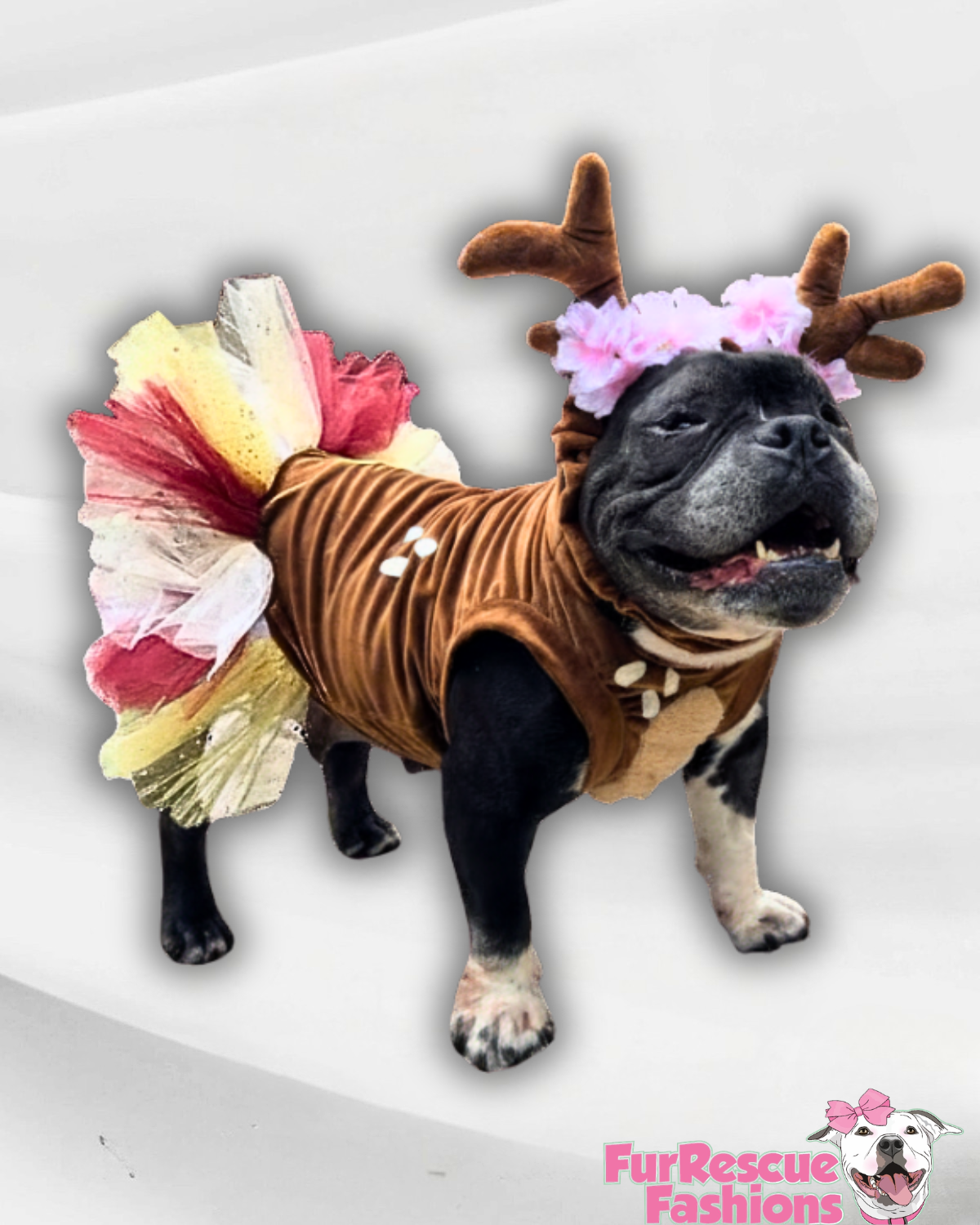 Woodland Reindeer Dog Tutu Dress & Antlers Headband