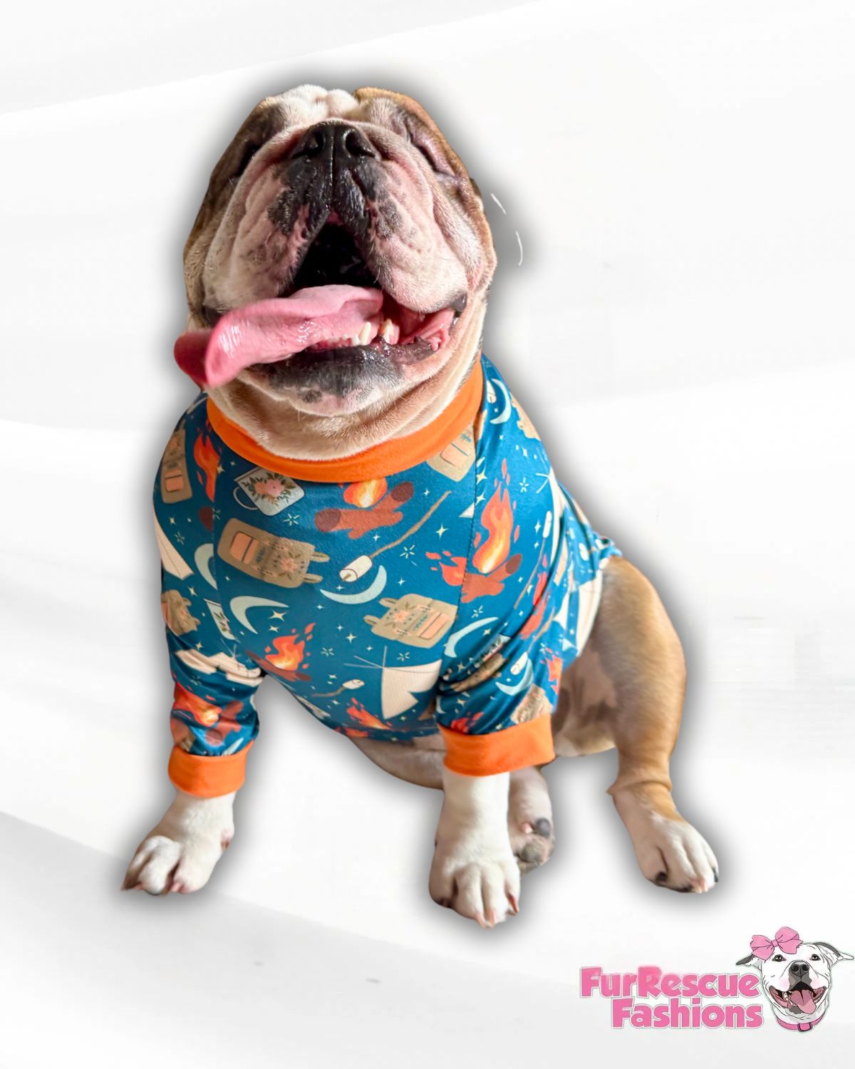 Camping Under The Stars Dog Pajama with Orange Trim