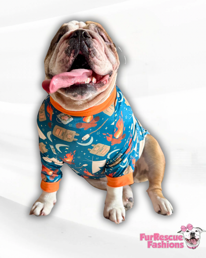 Camping Under The Stars Dog Pajama with Orange Trim