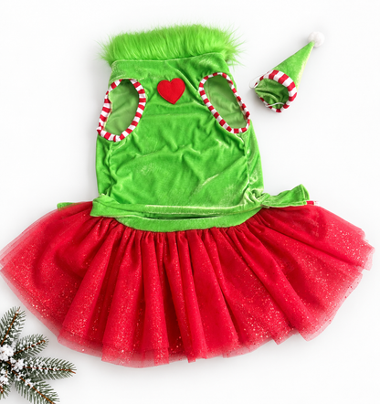 Merry Little Mischief Couture Christmas Dog Dress & Hat