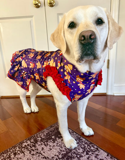 Sweet Gingerbread Christmas - Dog Pajama with Red Neck & Trim/Sleeves
