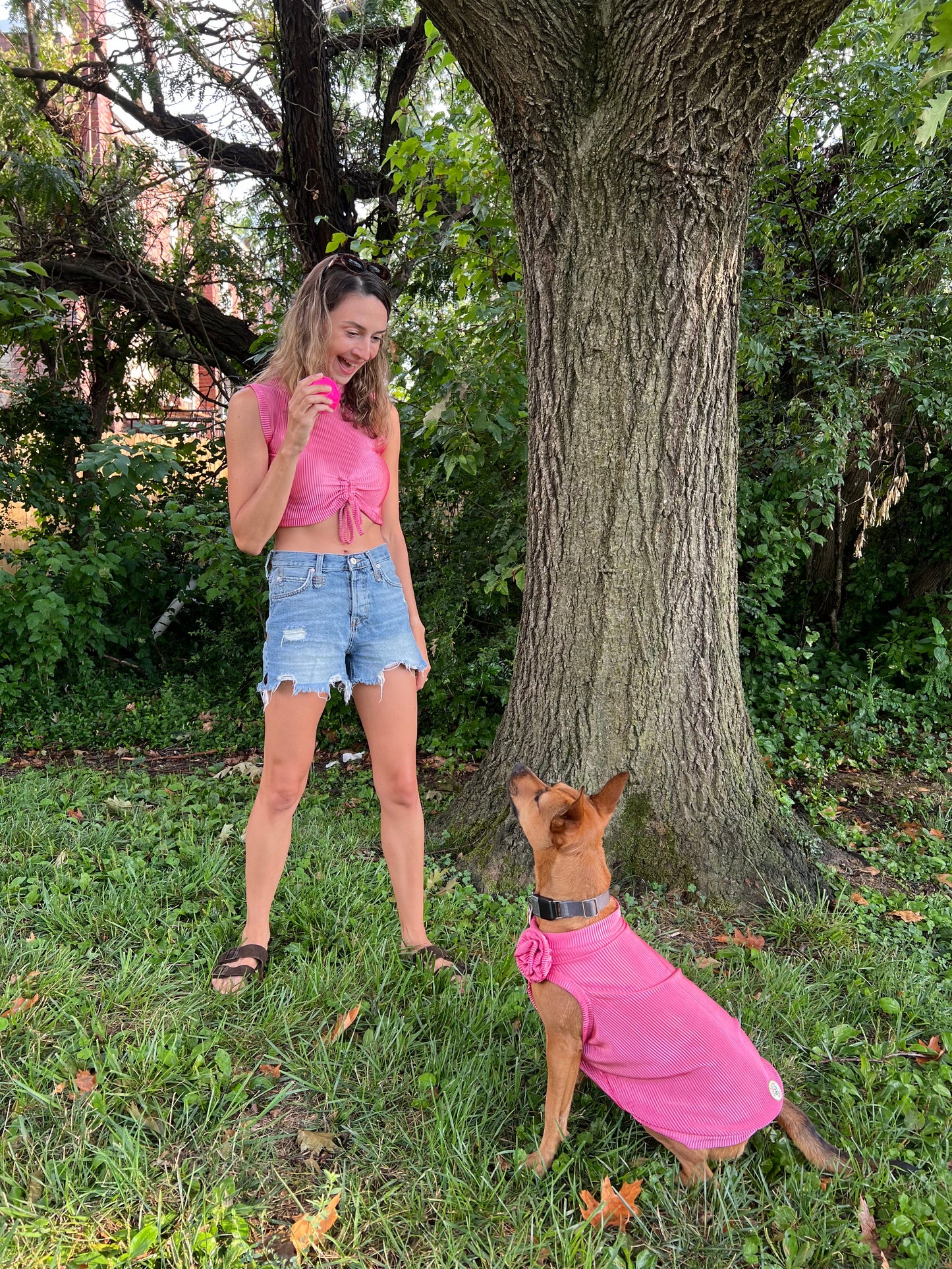 Pink Ribbed Classy Matching Human Cropped Tank Top