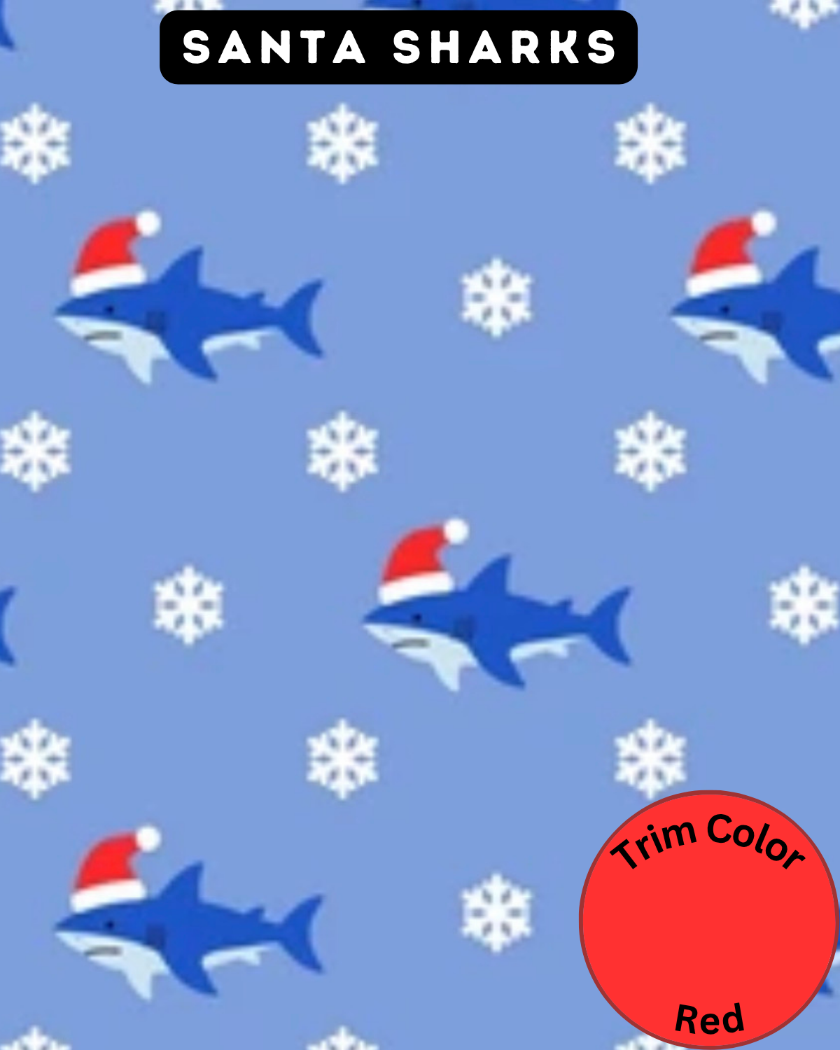Santa Sharks - Dog Pajama with Red Neck & Trim/Sleeves