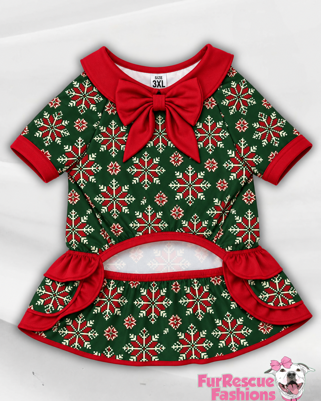 2026 Christmas Dog Dress With Ruffle / With Sleeves or Sleeveless (Available in any pattern)