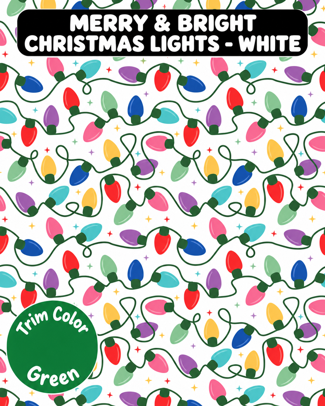 Merry & Bright Christmas Lights - White   - Dog Pajama with Green Neck & Trim/Sleeves