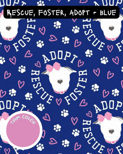 Rescue, Foster Adopt Blue - Dog Pajama with Pink or Grey Neck & Trim/Sleeves