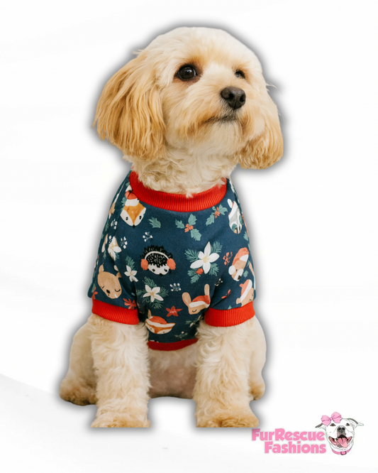 Holly Jolly Critters Dog Pajama with Red Neck & Trim/Sleeves