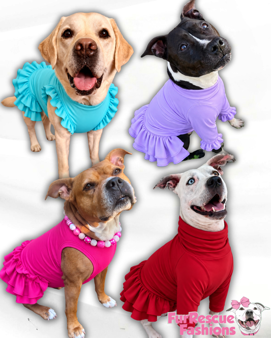 Everyday Solids Dog Dress With Ruffle / With Sleeves or Sleeveless (Available in any pattern)