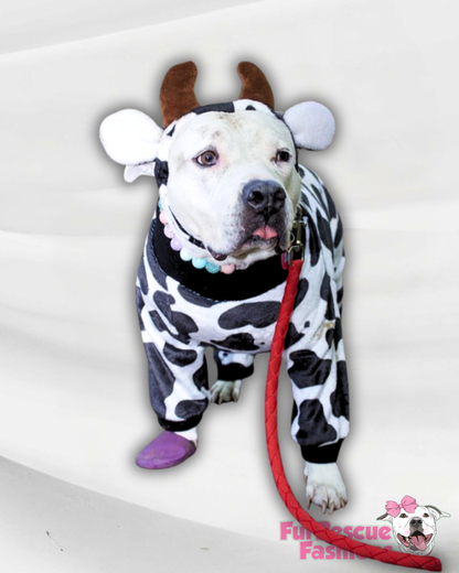 Luxury Fleece Cow Dog Outfit with Headband