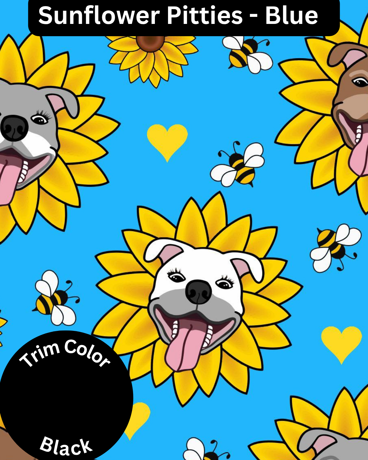 Sunflower Pitties Blue - Dog Pajama with Black Neck & Trim/Sleeves