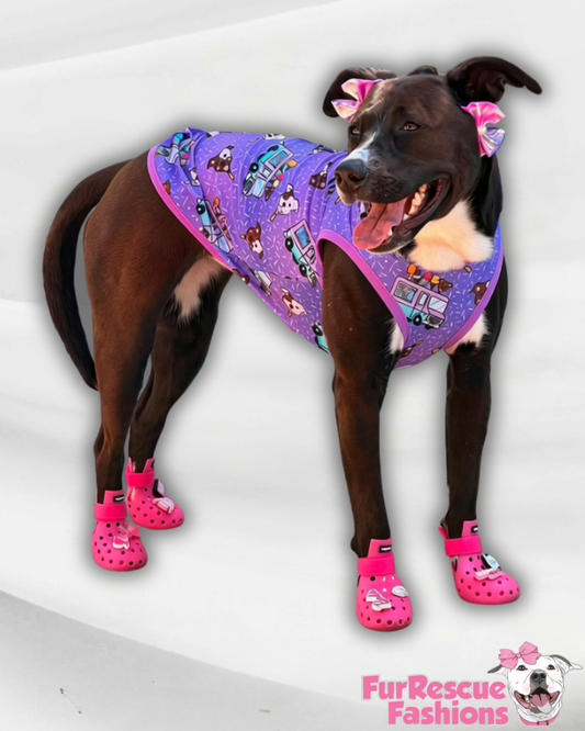 Pittie Pops & Ice Cream Truck  - Purple Dog Pajama with Pink Trim