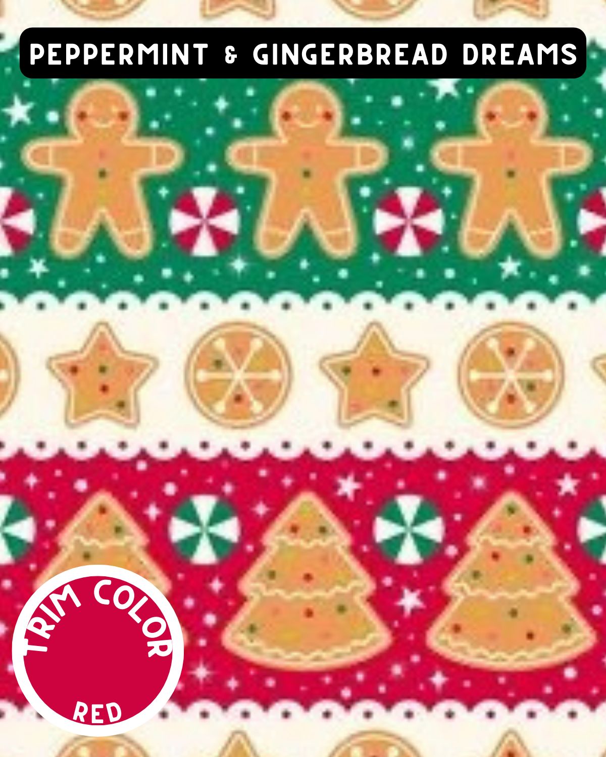 Peppermint & Gingerbread Dreams Dog Pajama with Red Neck & Trim/Sleeves