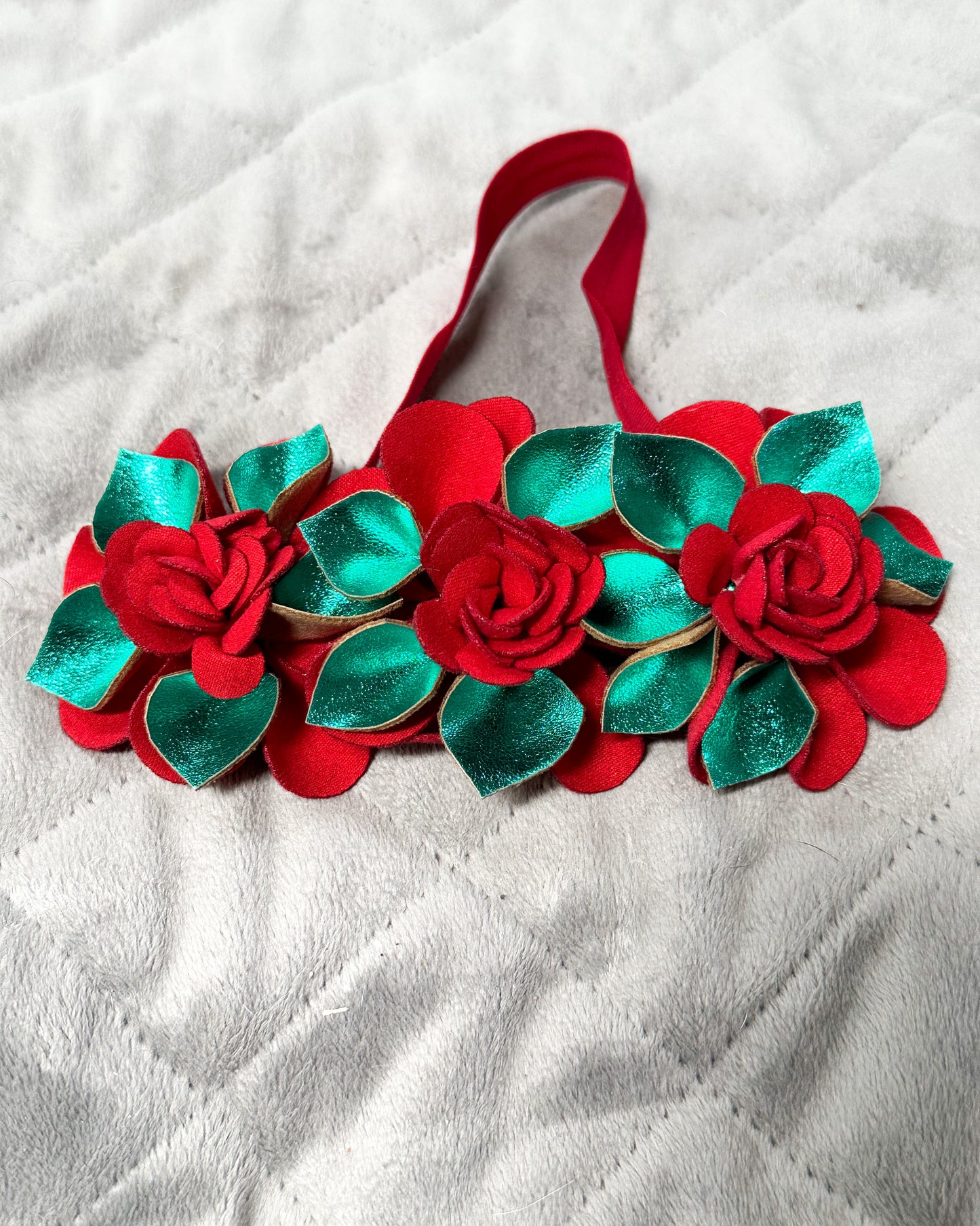 Christmas Red & Green Flower Headband