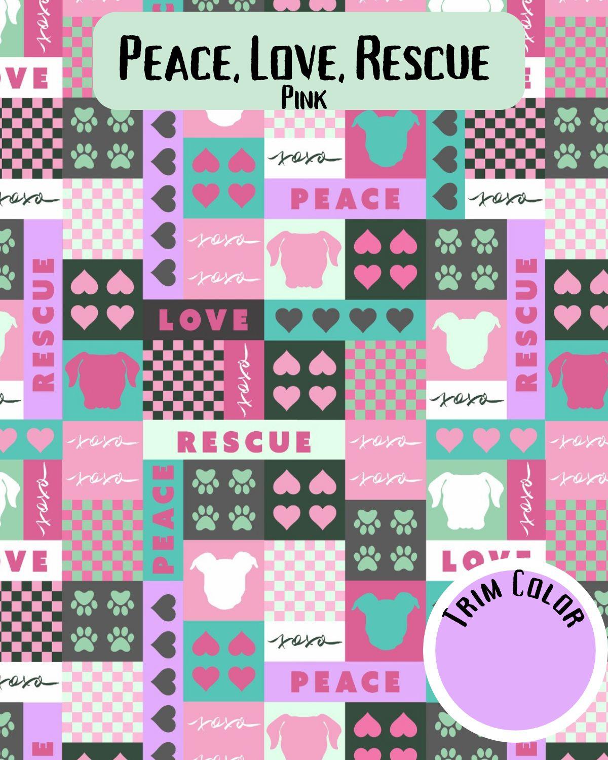 Peace, Love, Rescue (Pink) - Dog Pajama with Lilac Trim/Sleeves