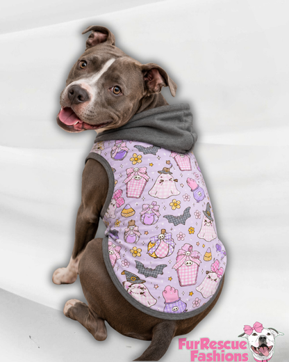 Pastel Kawaii Halloween Ghosts - Dog Pajama with Grey Neck & Trim/Sleeves
