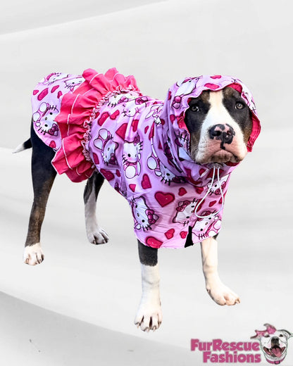 All Over Print Rain Jacket Or Cape with Hoodie And Ruffles