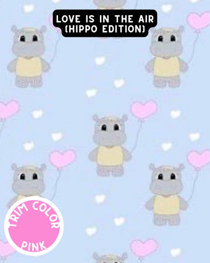 Love is in the Air(Hippo Edition) Dog Pajama with Pink Neck & Trim/Sleeves
