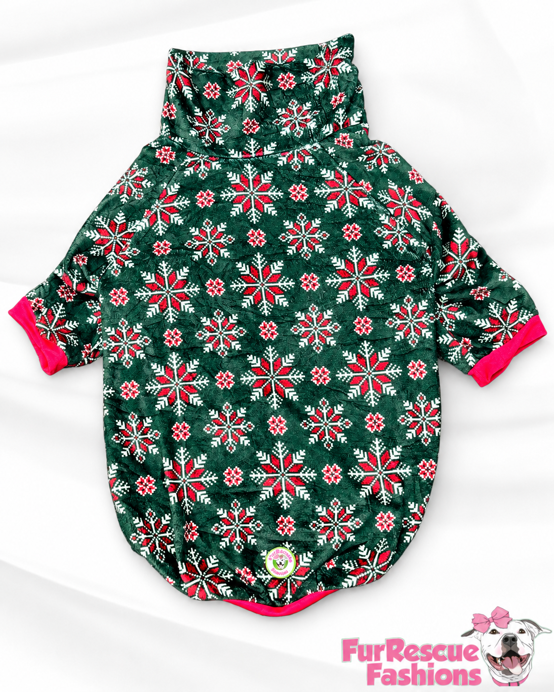 Cozy Christmas Snowflake Fair Isle  - Dog Pajama with Red Neck & Trim/Sleeves