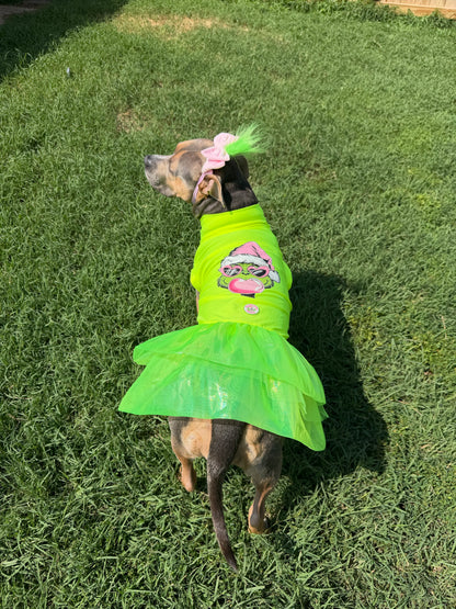 Grinch Bubblegum Dog Tutu Dress With Headband