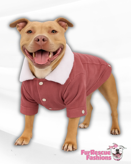 Classic Corduroy Dog Jacket – Sherpa Collar & Fleece-Lined Coat (Camel or Raspberry Pink)