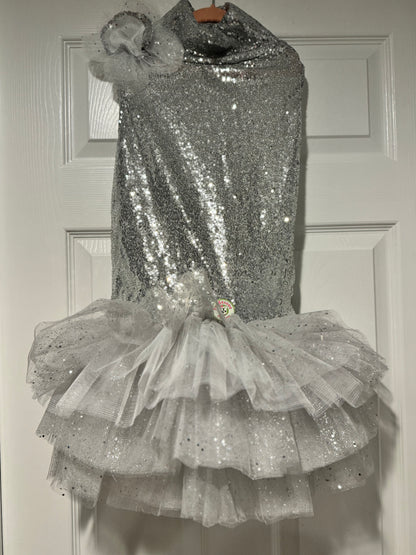 Silver Shimmer Fancy Dog Tutu Dress