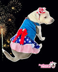 Pretty Patriotic Mini Overall Dog Denim Dress With Ruffle