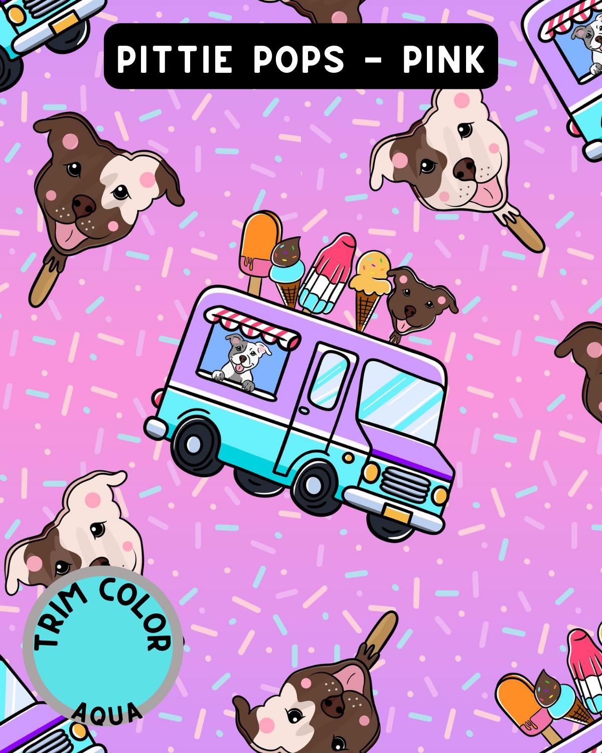 Pittie Pops & Ice Cream Truck  - Pink Dog Pajama with Aqua Trim