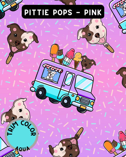 Pittie Pops & Ice Cream Truck  - Pink Dog Pajama with Aqua Trim