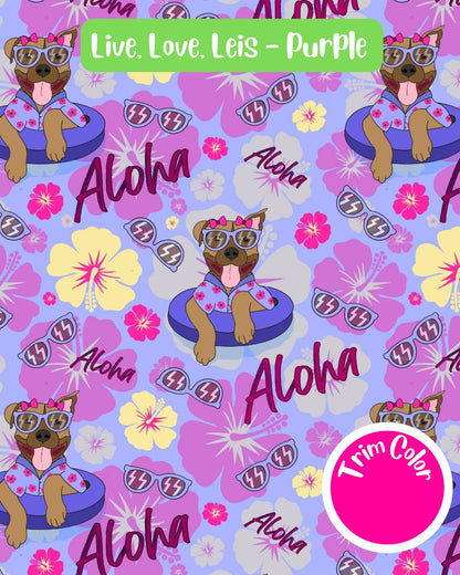 Live, Love, Leis  (Purple) - PAWjama with Fuchsia Trim